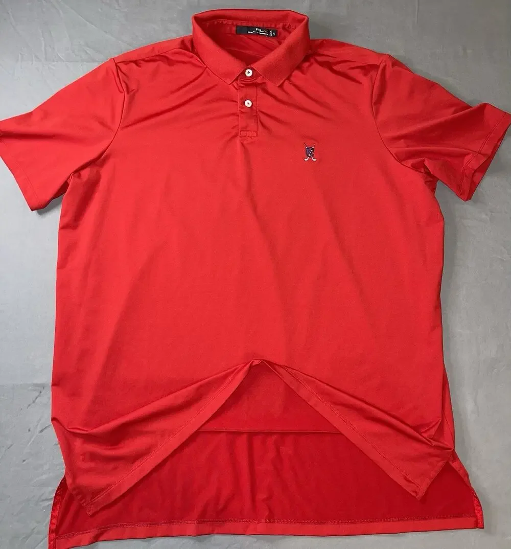 RLX Ralph Lauren Red Golf Polo XL Embroidered RCC Crossed Clubs Logo